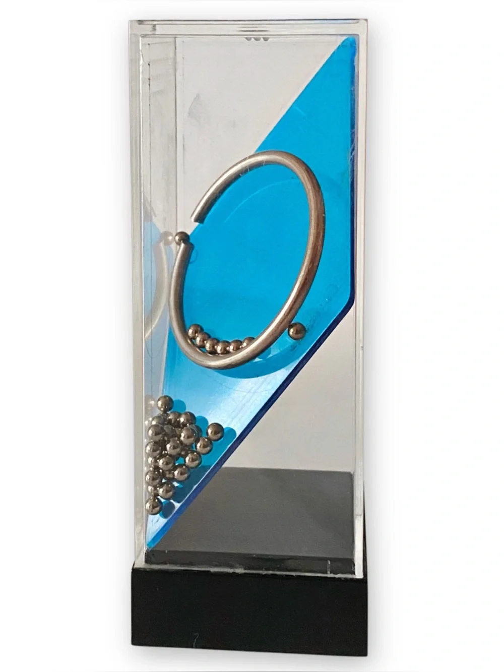 Vintage 1970s Acrylic Blue Diamond Tower Dexterity Kinetic Ball Ring Puzzle Game